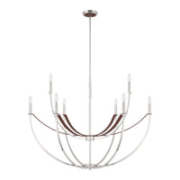 Sussex 40-inch 9-light Polished Nickel and Dark Brown Faux Leather Chandelier