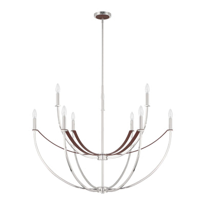Sussex 40-inch 9-light Polished Nickel and Dark Brown Faux Leather Chandelier