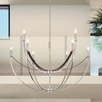 Sussex 40-inch 9-light Polished Nickel and Dark Brown Faux Leather Chandelier