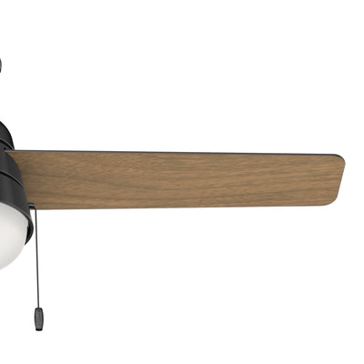52 inch Aker Matte Black Damp Rated Ceiling Fan with LED Light Kit and Pull Chain