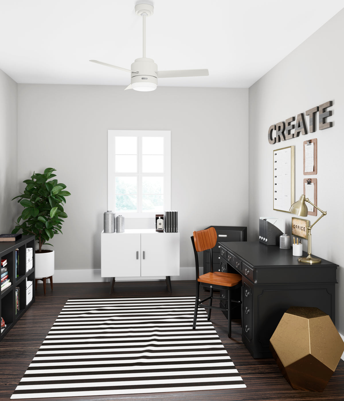 44 inch Gilmour Matte White Damp Rated Ceiling Fan with LED Light Kit and Handheld Remote