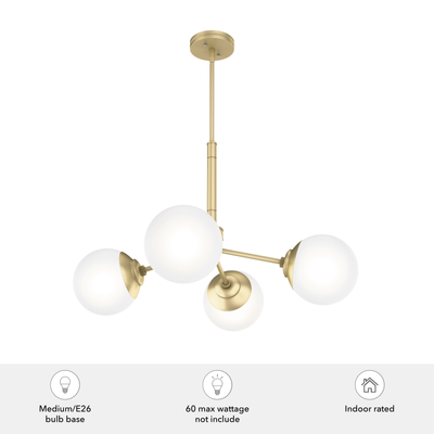 Hepburn 30-inch 4-light Modern Brass Chandelier with Cased White Glass