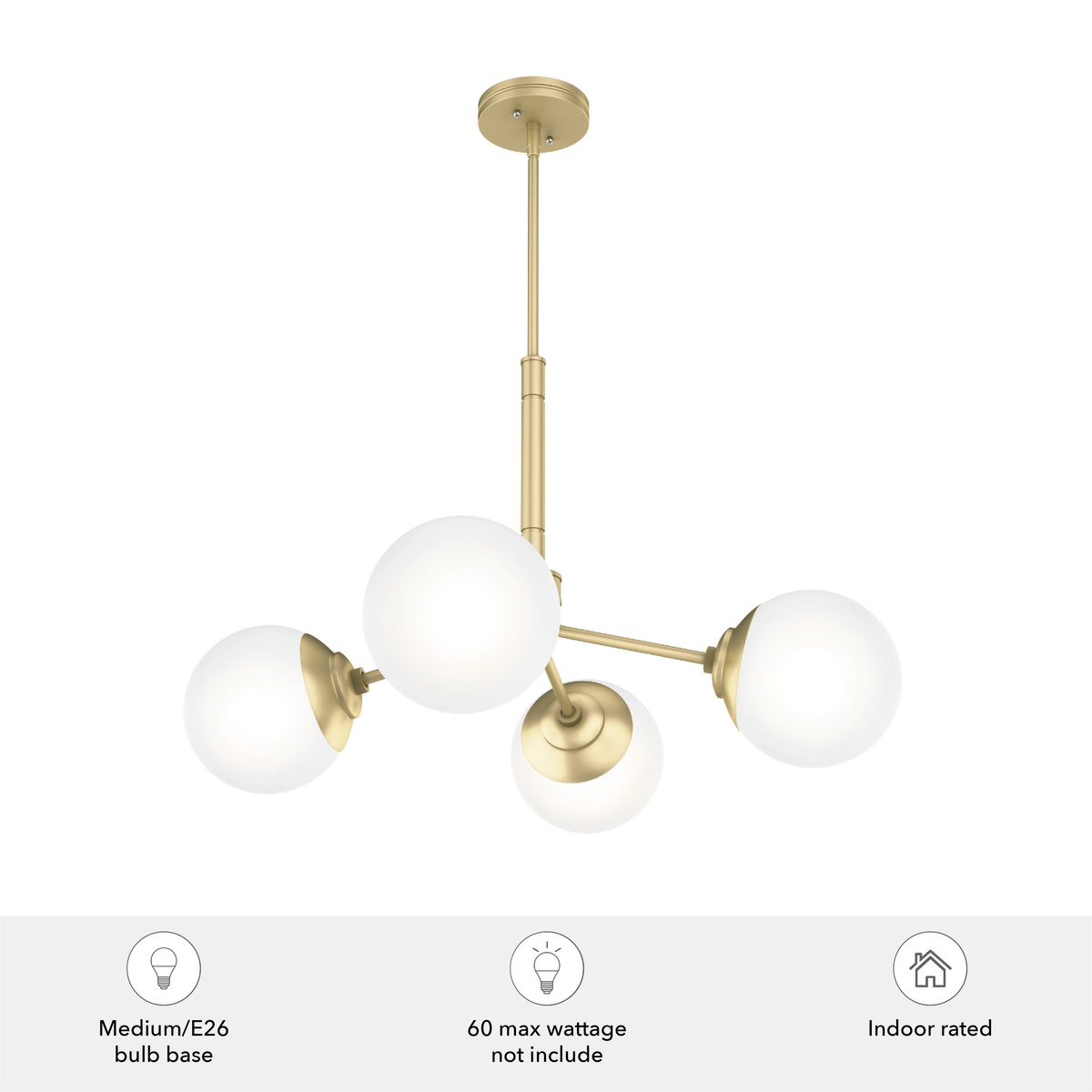 Hepburn 30-inch 4-light Modern Brass Chandelier with Cased White Glass