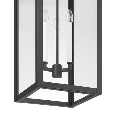 Hillside 11-inch 3-light Textured Black Exterior Pendant Light with Clear Glass
