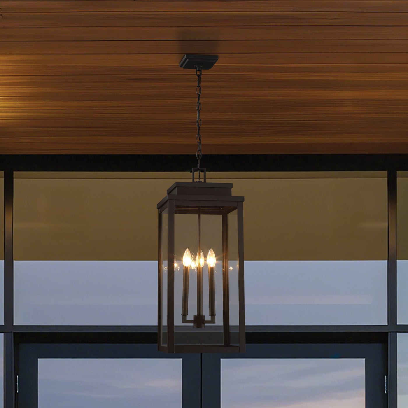 Hillside 11-inch 3-light Textured Black Exterior Pendant Light with Clear Glass