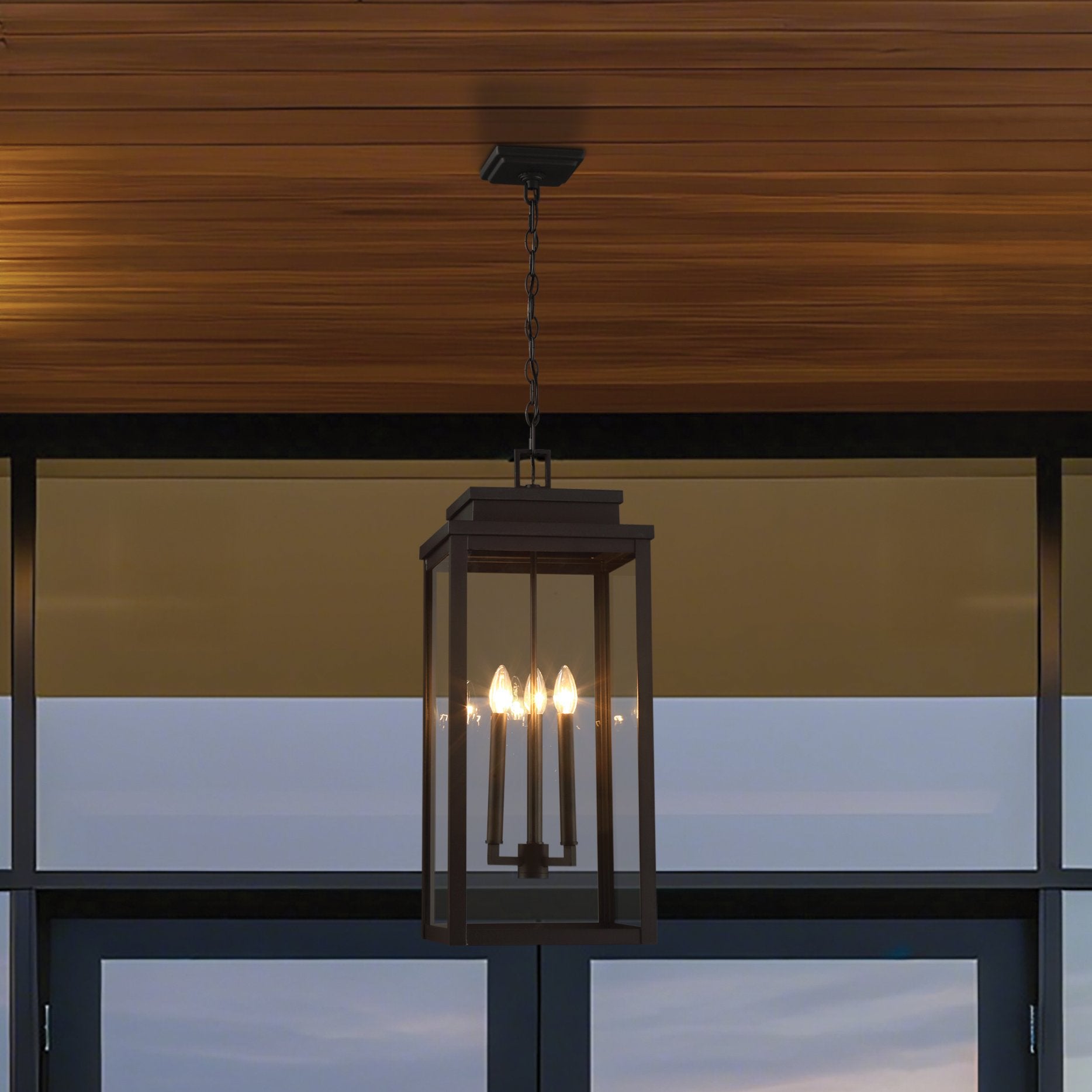 Hillside 11-inch 3-light Textured Black Exterior Pendant Light with Clear Glass