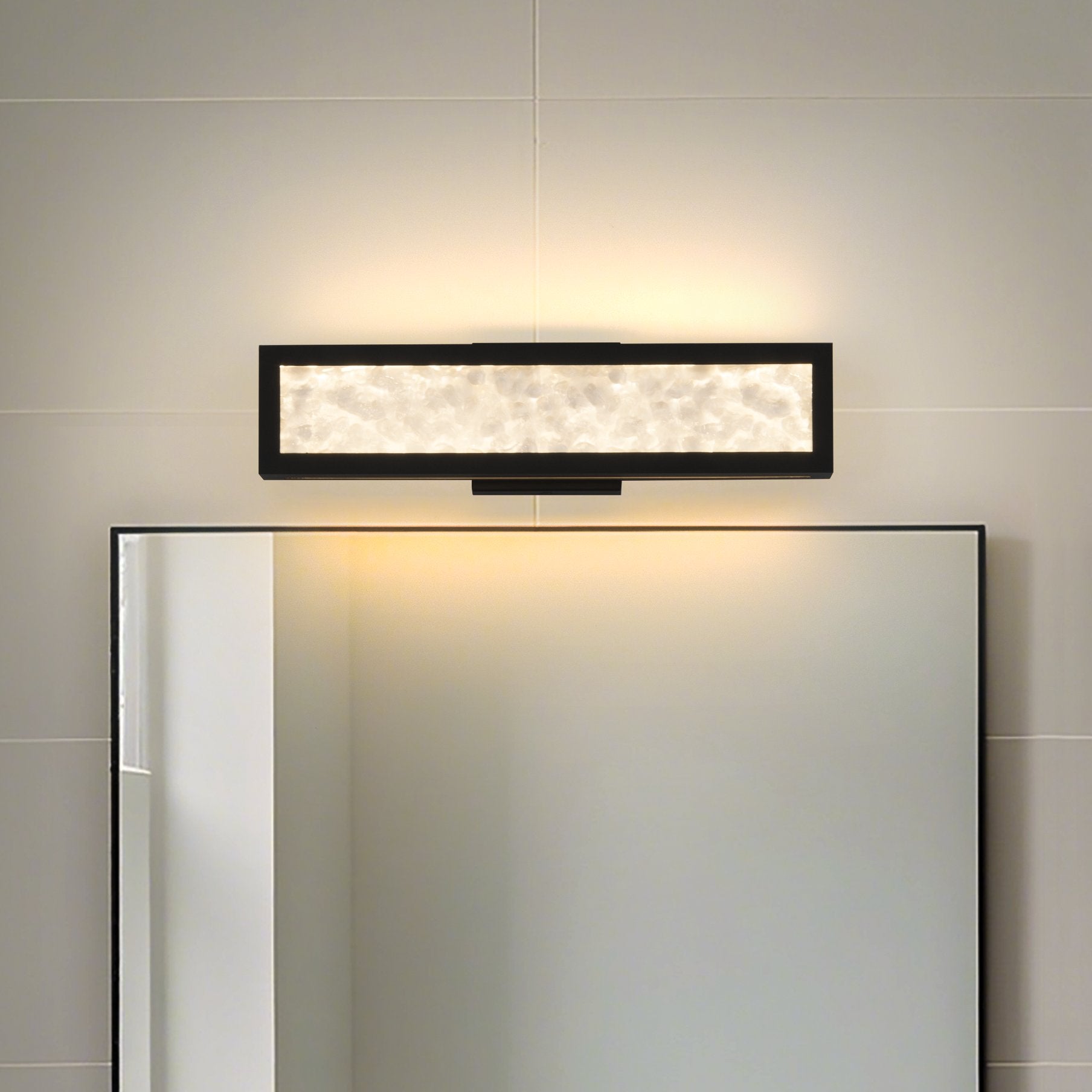 Courtney 18-inch Textured Black 5CCT LED Vanity Light with Clear Water Glass