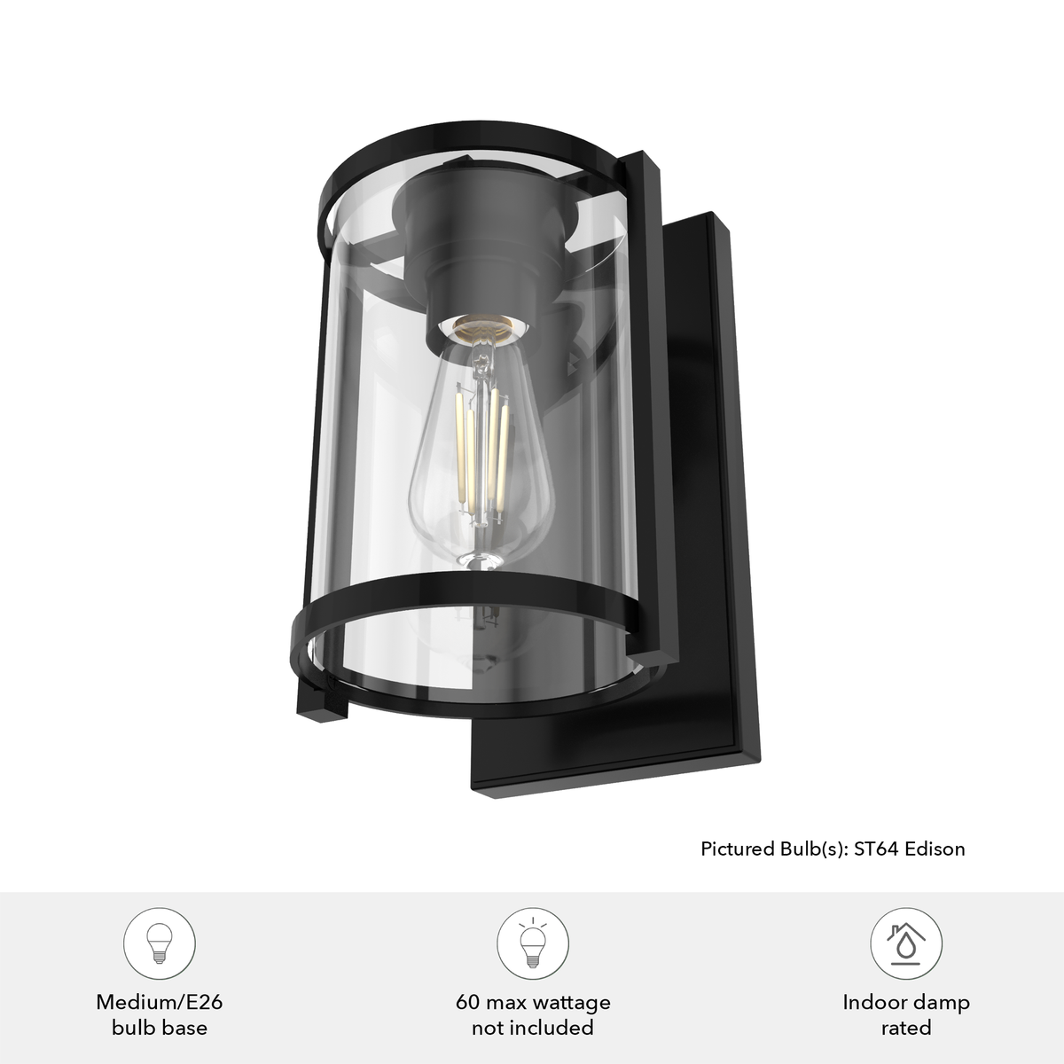 Astwood 10.25-inch 1-light Matte Black Wall Sconce with Clear Glass