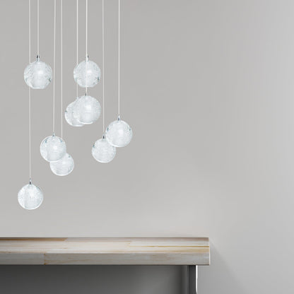 9 light Crystal Spheres Chandelier | Round Chrome Canopy