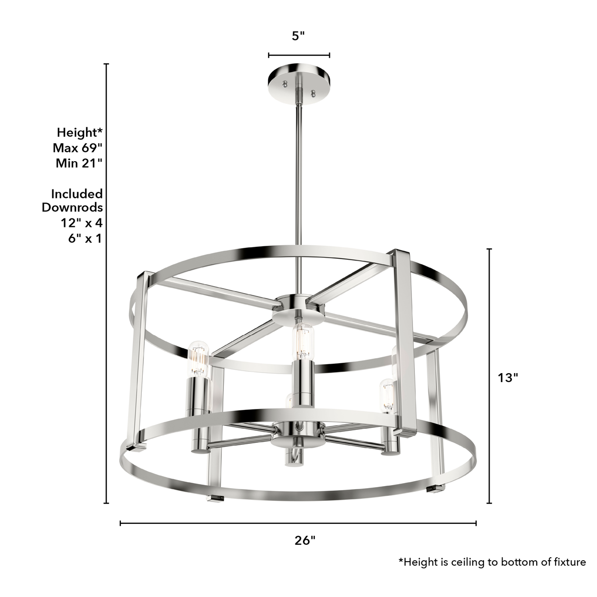 Astwood 26-inch 6-light Polished Nickel Drum Chandelier with Clear Glass