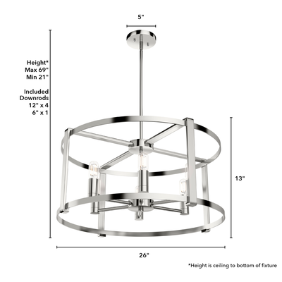 Astwood 26-inch 6-light Polished Nickel Drum Chandelier with Clear Glass