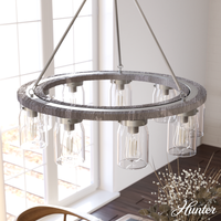 Devon Park 31-inch 9-light Brushed Nickel and Grey Wood Chandelier with Clear Glass