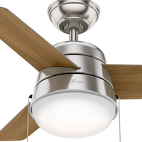 36 inch Aker Brushed Nickel Ceiling Fan with LED Light Kit and Pull Chain