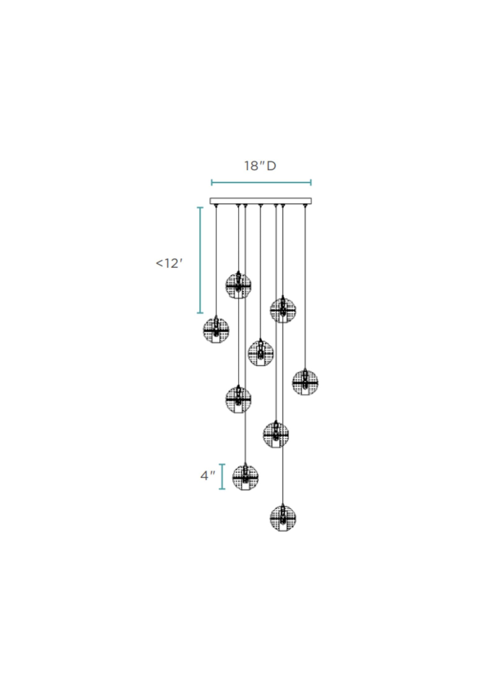 9 light Crystal Spheres Chandelier | Round Chrome Canopy