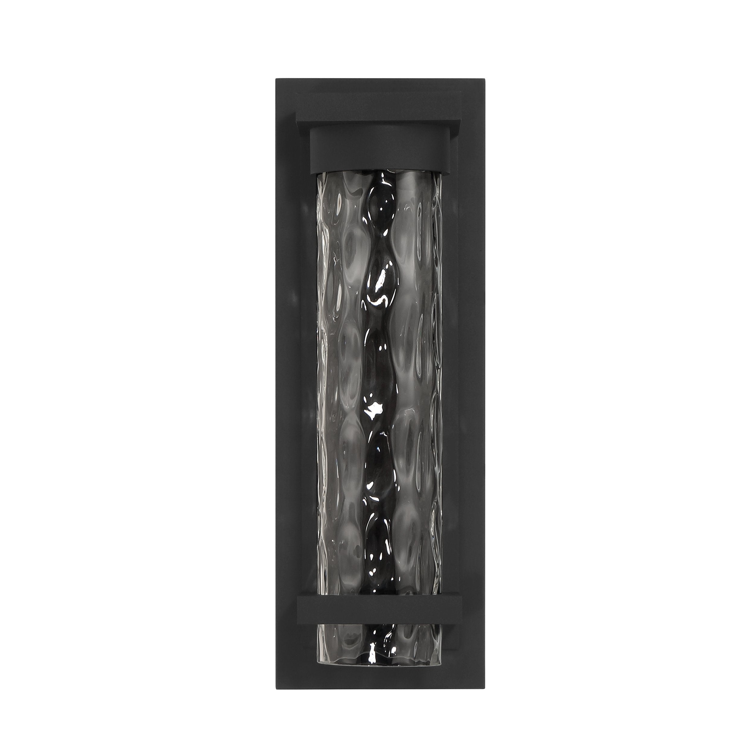 Lionel 14-inch Textured Black LED Exterior Wall Sconce with Clear Water Glass Shade