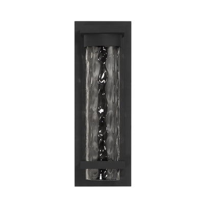Lionel 14-inch Textured Black LED Exterior Wall Sconce with Clear Water Glass Shade