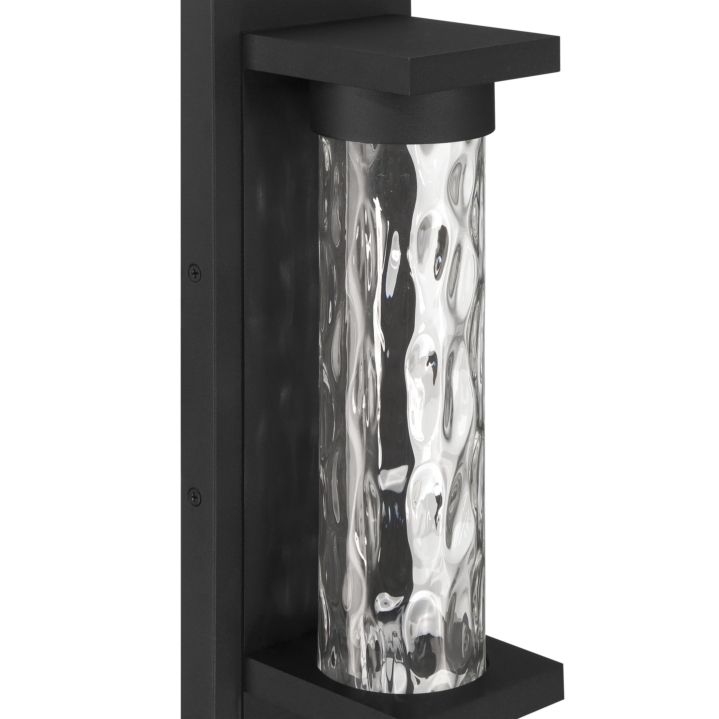 Lionel 14-inch Textured Black LED Exterior Wall Sconce with Clear Water Glass Shade