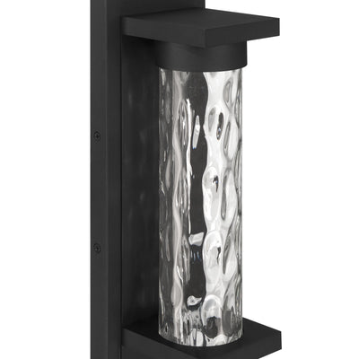 Lionel 14-inch Textured Black LED Exterior Wall Sconce with Clear Water Glass Shade