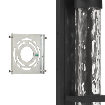 Lionel 14-inch Textured Black LED Exterior Wall Sconce with Clear Water Glass Shade