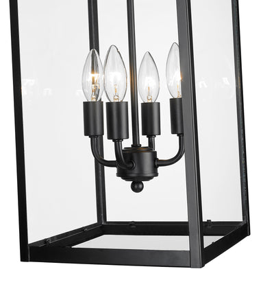 27-inch Barkeley Powder Coated Black 4-Light Outdoor Hanging Lantern with Clear Glass