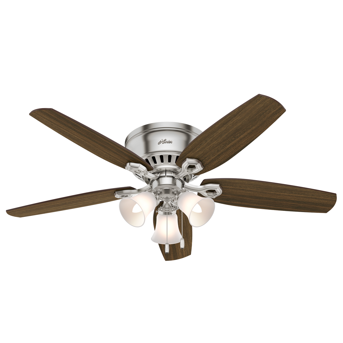 52 inch Builder Brushed Nickel Low Profile Ceiling Fan with LED Light Kit and Pull Chain