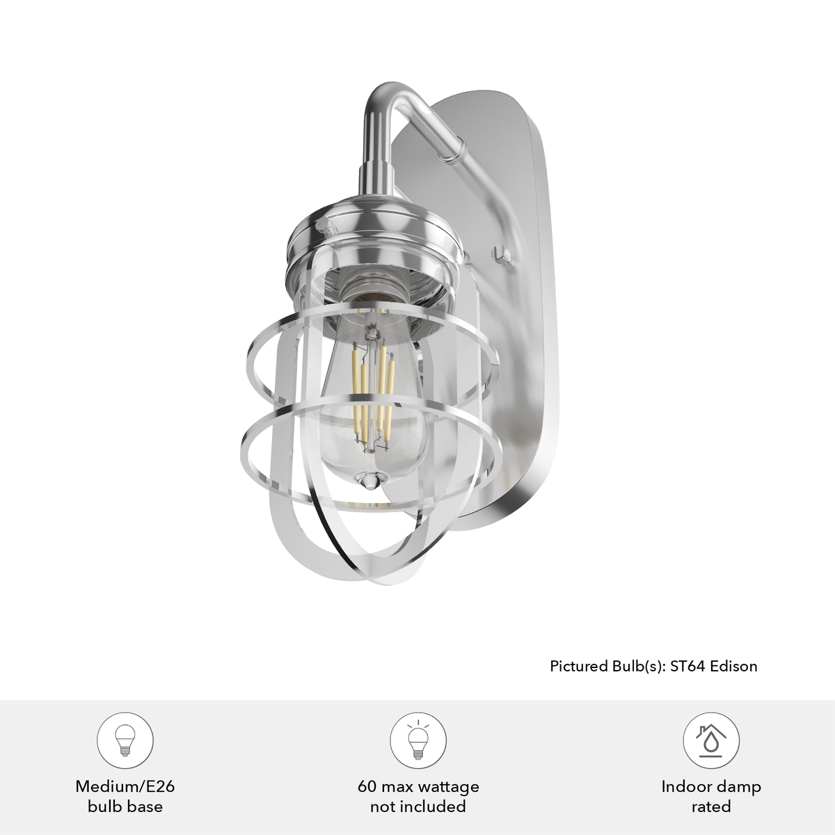 Starklake 14.5-inch 1-light Chrome Wall Sconce with Metal Shade