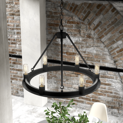 Saddlewood 24-inch 6-light Natural Black Iron Chandelier