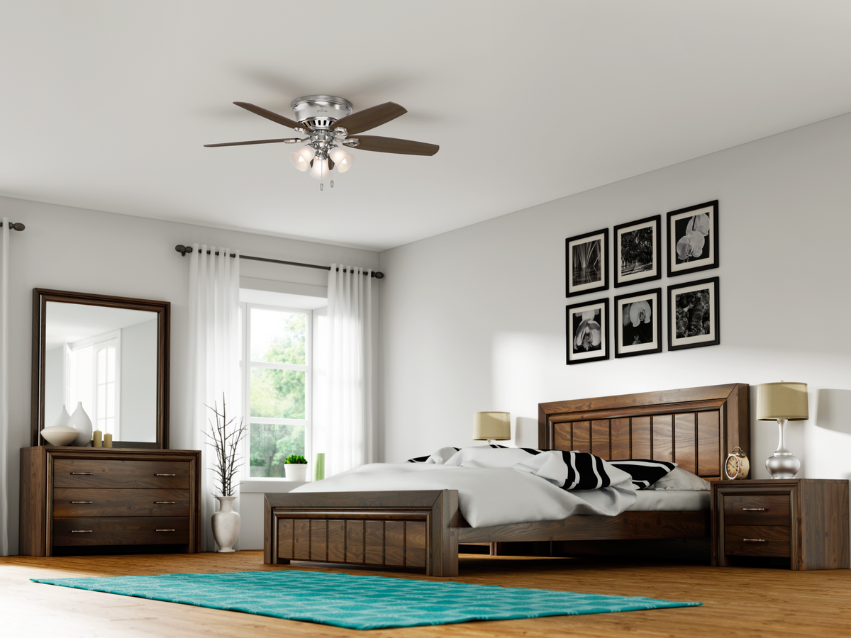 52 inch Builder Brushed Nickel Low Profile Ceiling Fan with LED Light Kit and Pull Chain