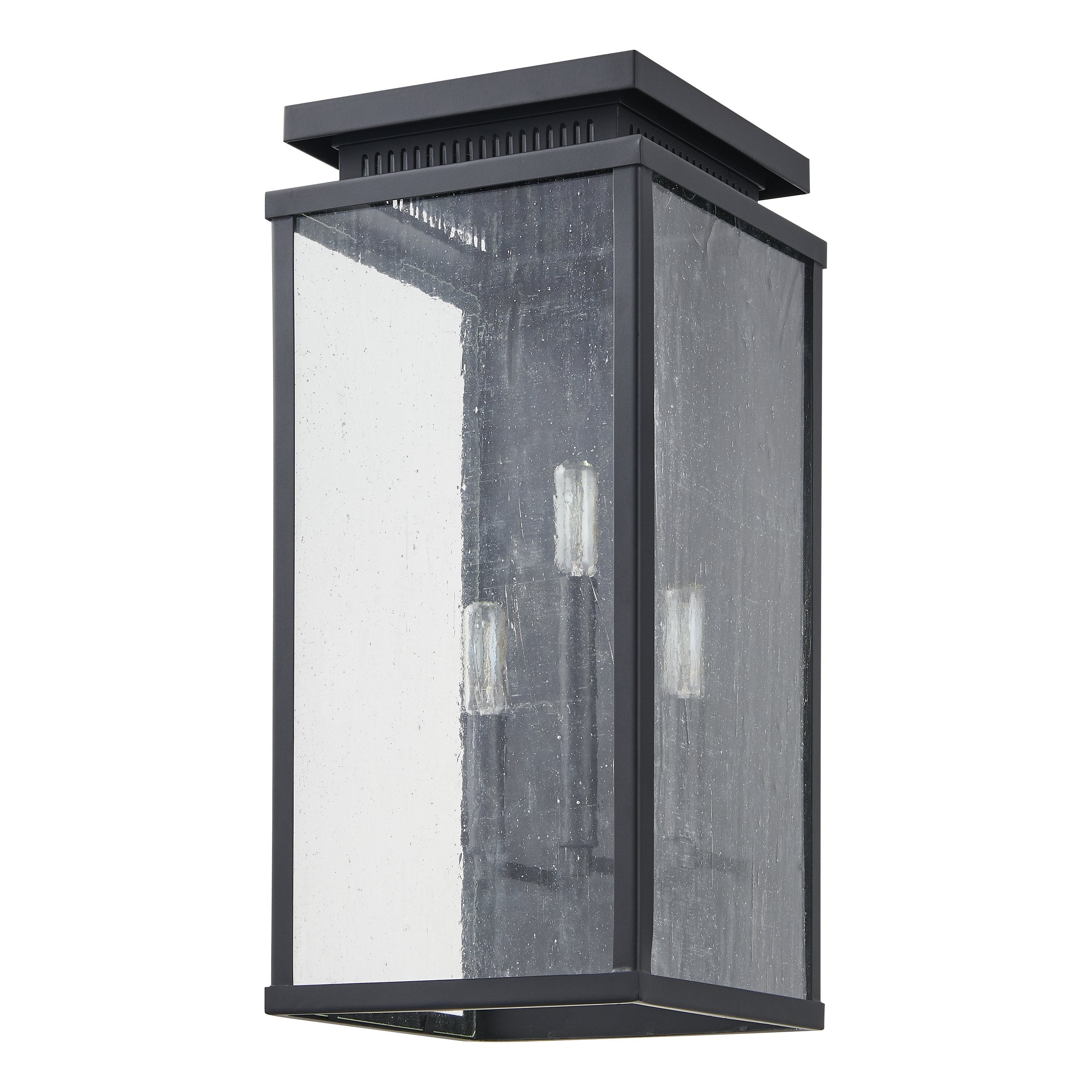 Overton 20-inch 3-light Matte Black Exterior Wall Sconce with Clear Antique Glass