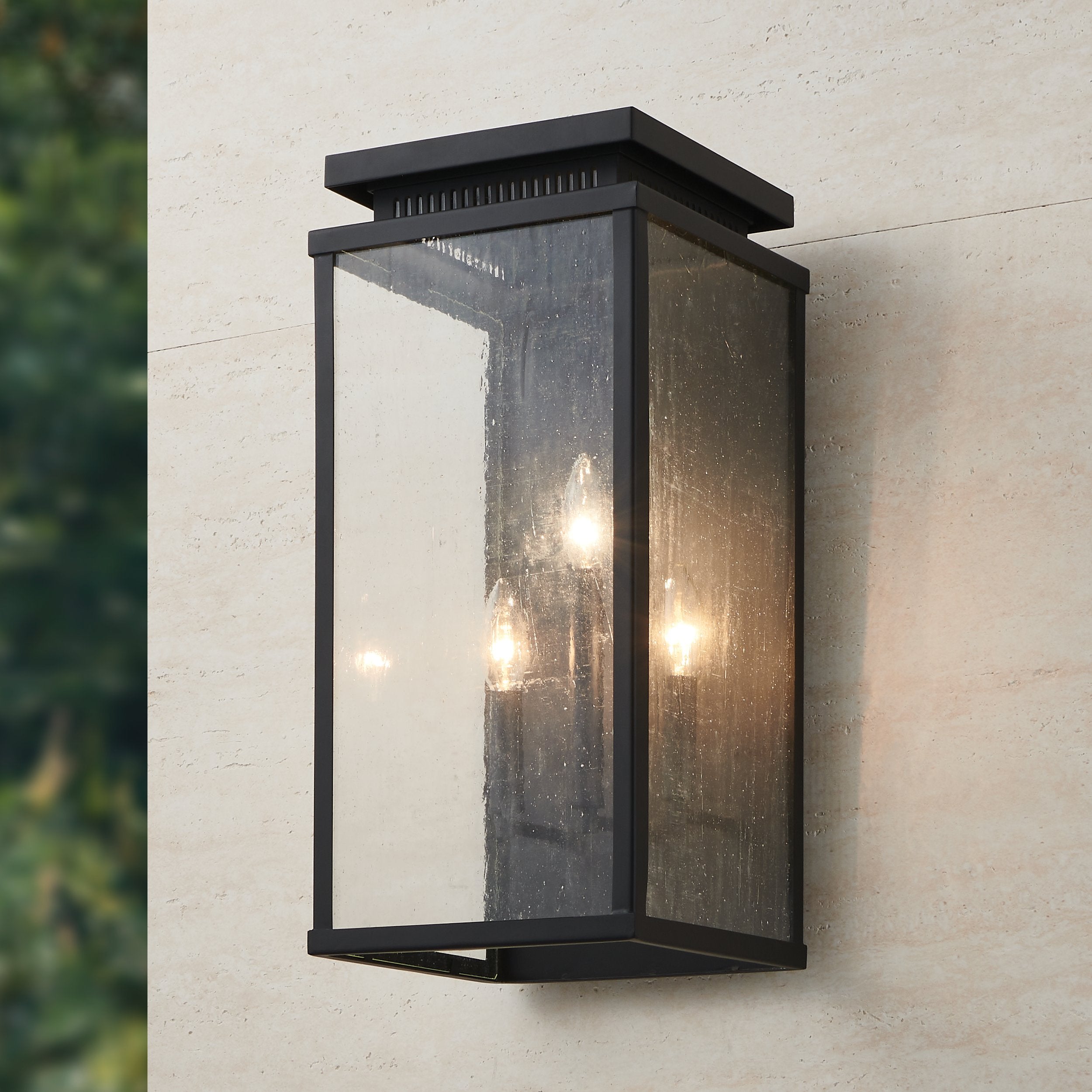 Overton 20-inch 3-light Matte Black Exterior Wall Sconce with Clear Antique Glass