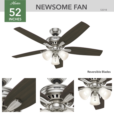 52 inch Newsome Brushed Nickel Ceiling Fan with LED Light Kit and Pull Chain