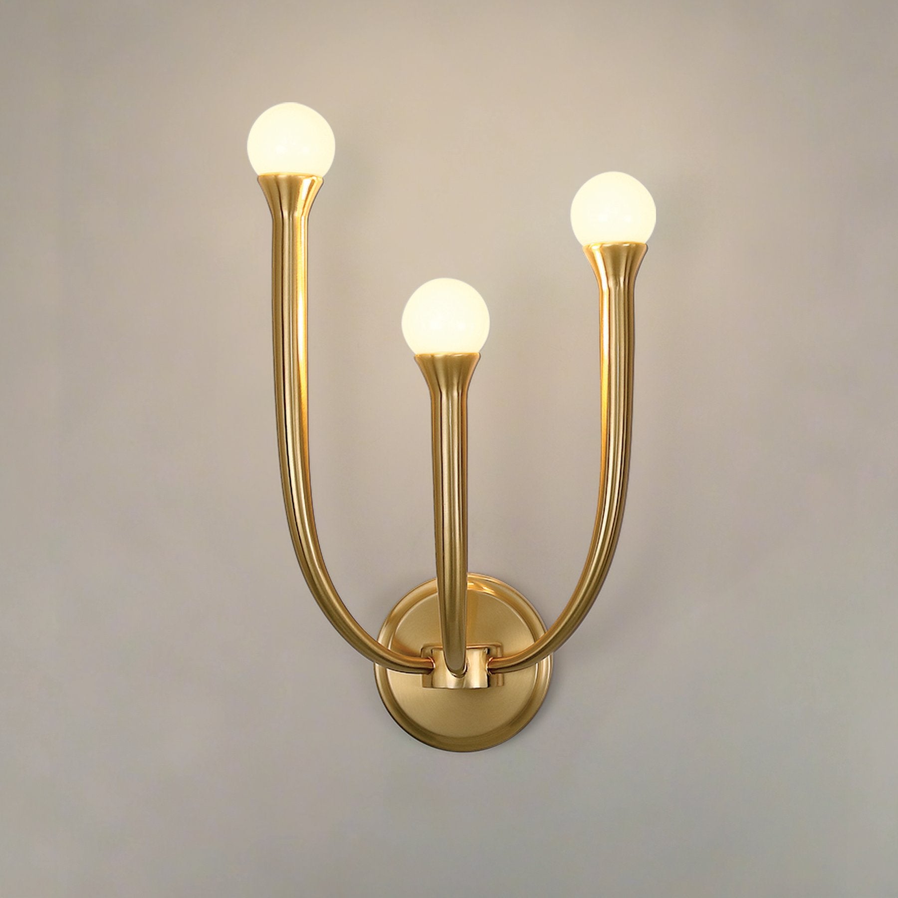 Dahlia 18-inch 3-light Brass Wall Sconce with Opal Glass Shades