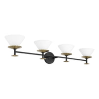 Tremolo 42-inch 4-light Matte Black and Champagne Gold Vanity Light with Etched Opal Glass