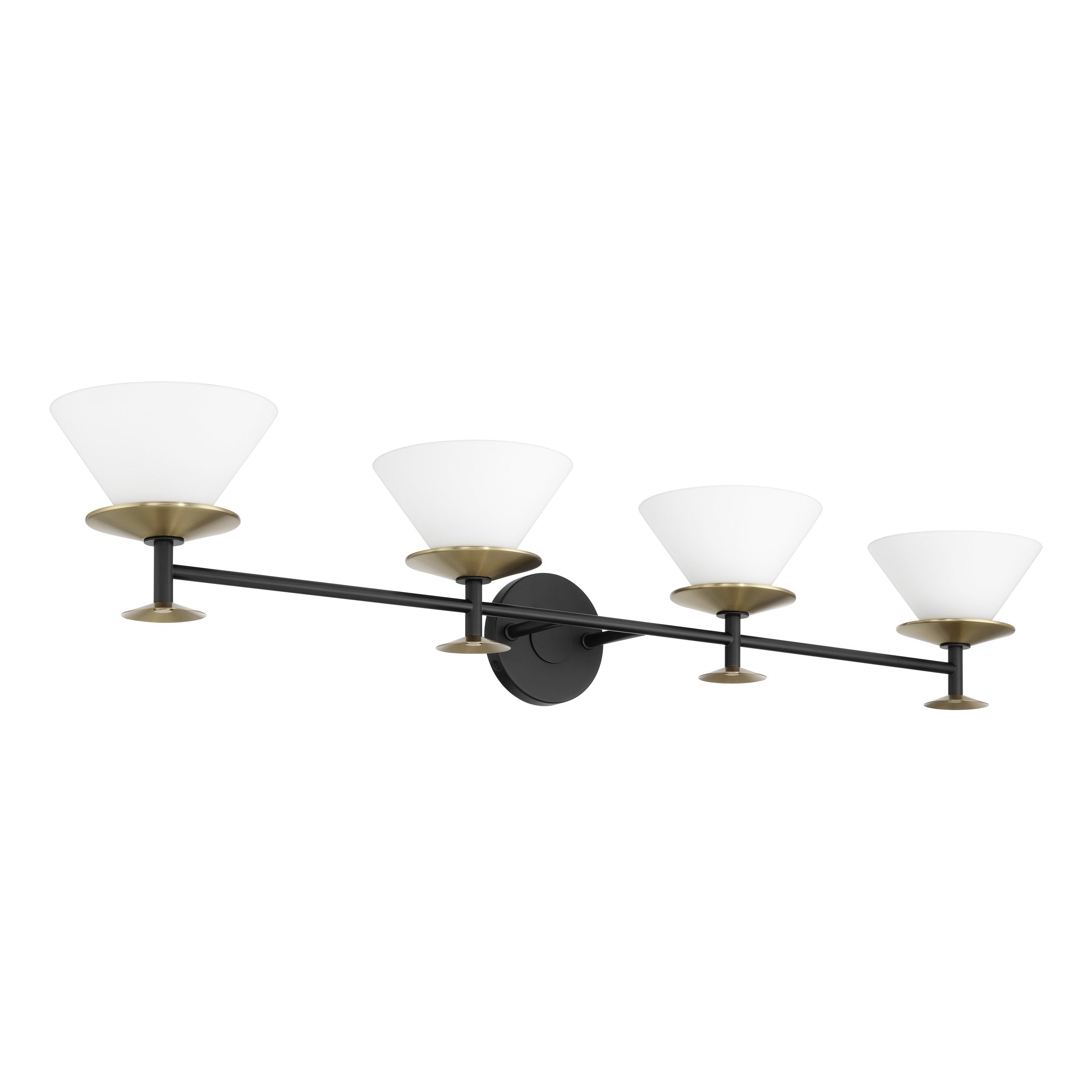 Tremolo 42-inch 4-light Matte Black and Champagne Gold Vanity Light with Etched Opal Glass
