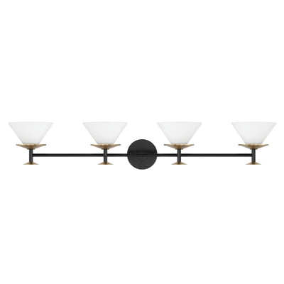 Tremolo 42-inch 4-light Matte Black and Champagne Gold Vanity Light with Etched Opal Glass
