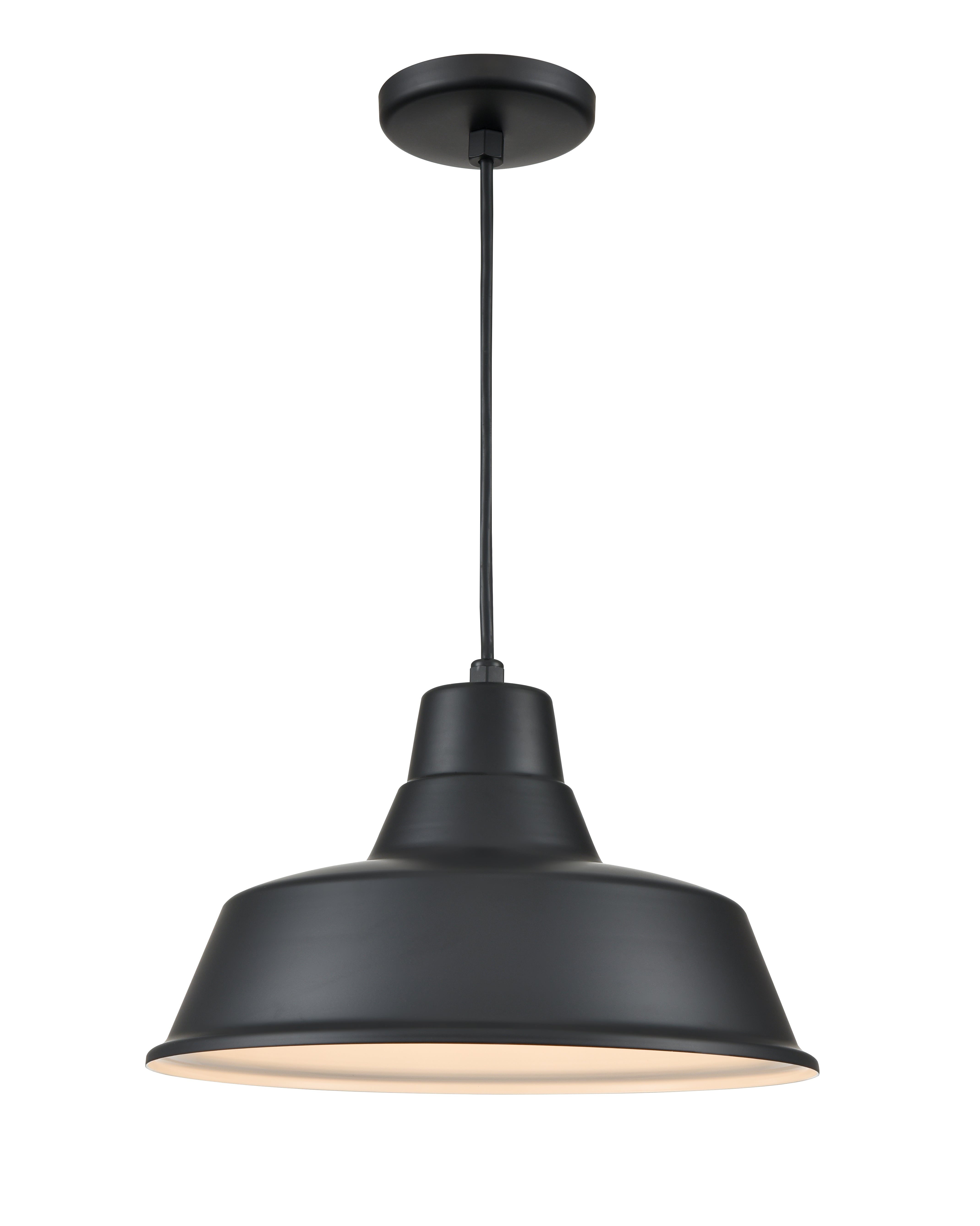 14-inch R Series Satin Black 1-Light Black Glass Pendant Light