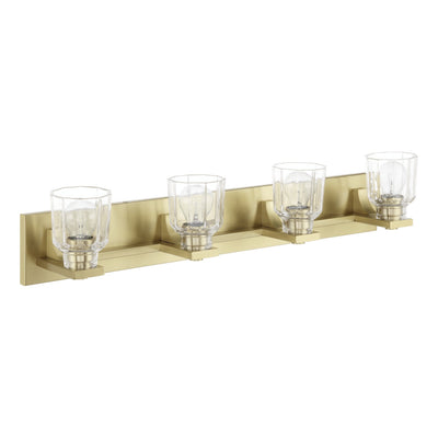 Dryden 32-inch 4-light Champagne Gold Vanity Light with Clear Ribbed Glass Shades