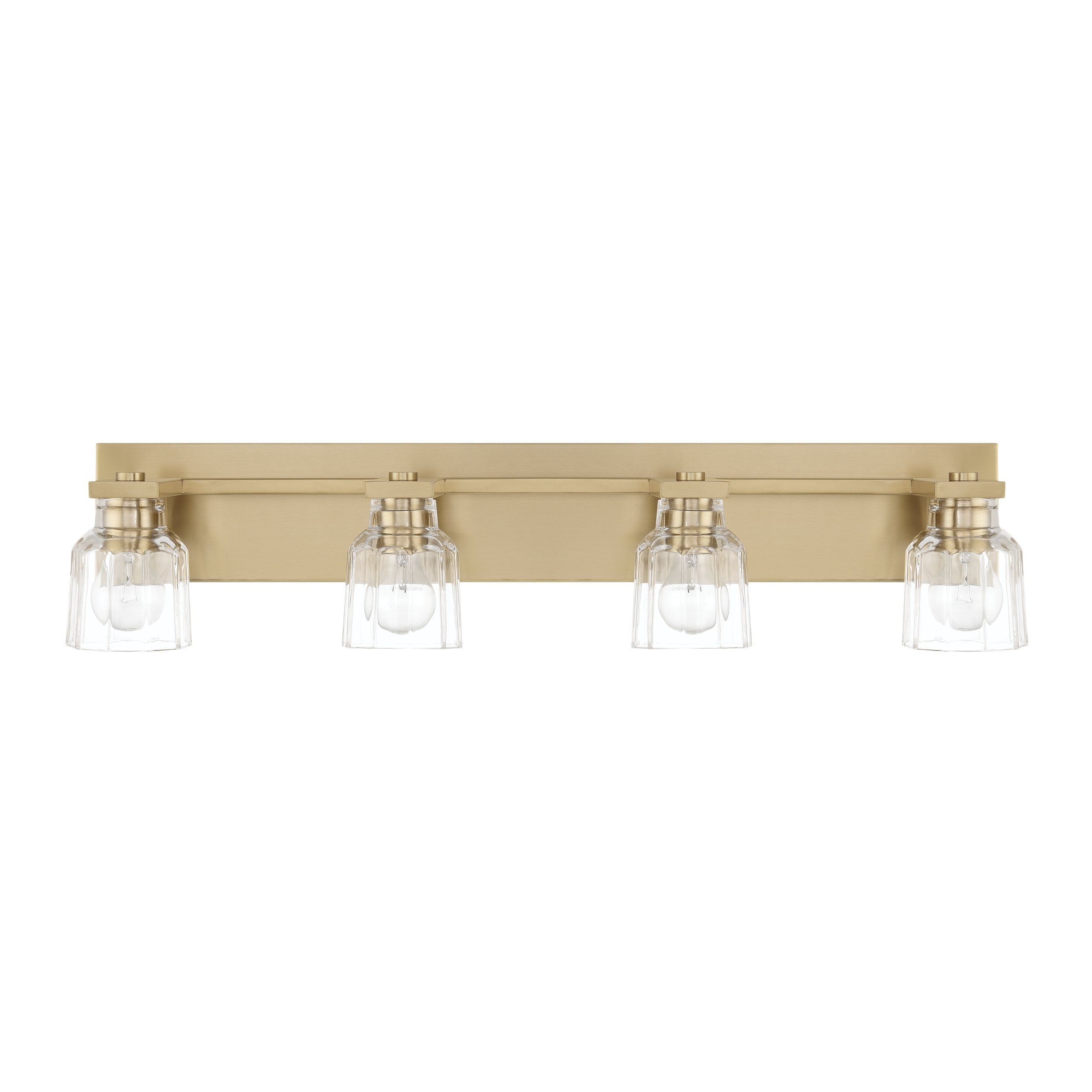Dryden 32-inch 4-light Champagne Gold Vanity Light with Clear Ribbed Glass Shades