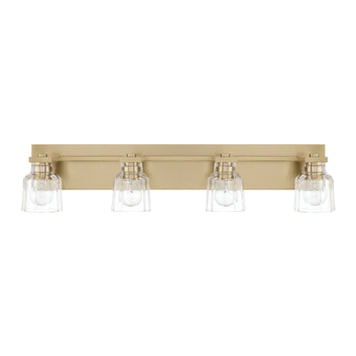Dryden 32-inch 4-light Champagne Gold Vanity Light with Clear Ribbed Glass Shades