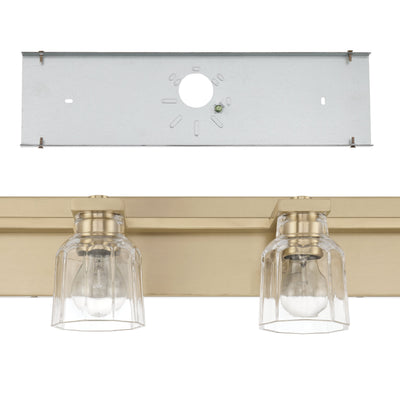Dryden 32-inch 4-light Champagne Gold Vanity Light with Clear Ribbed Glass Shades