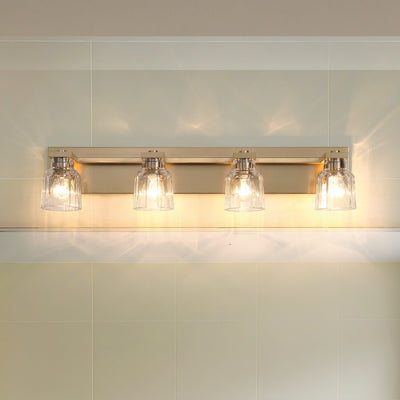 Dryden 32-inch 4-light Champagne Gold Vanity Light with Clear Ribbed Glass Shades
