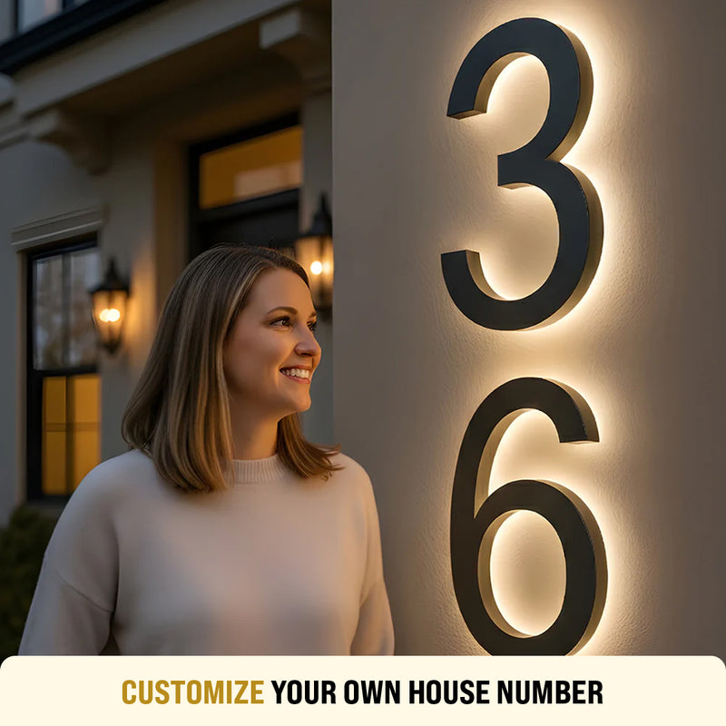 Contemporary lighted house numbers, custom metal address sign