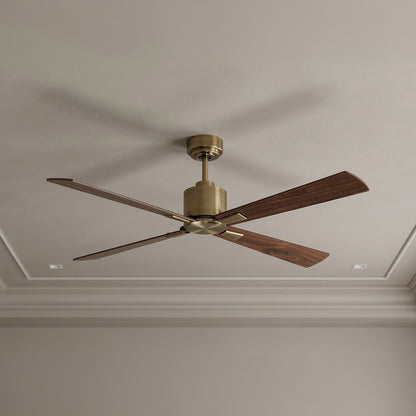 52 Inch DC Brass Fan in Antique Brass with Walnut Blades