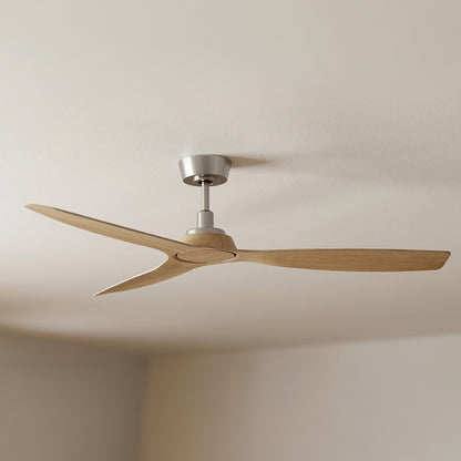 52 Inch Indoor Outdoor DC Brushed Nickel Fan with Teak Blades