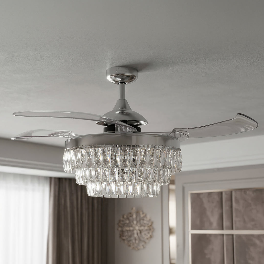 48 Inch Chrome Retractable Blade Ceiling Fan