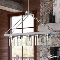 Devon Park 38-inch 5-light Brushed Nickel and Grey Wood Linear Chandelier with Clear Glass