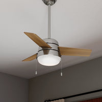 36 inch Aker Brushed Nickel Ceiling Fan with LED Light Kit and Pull Chain