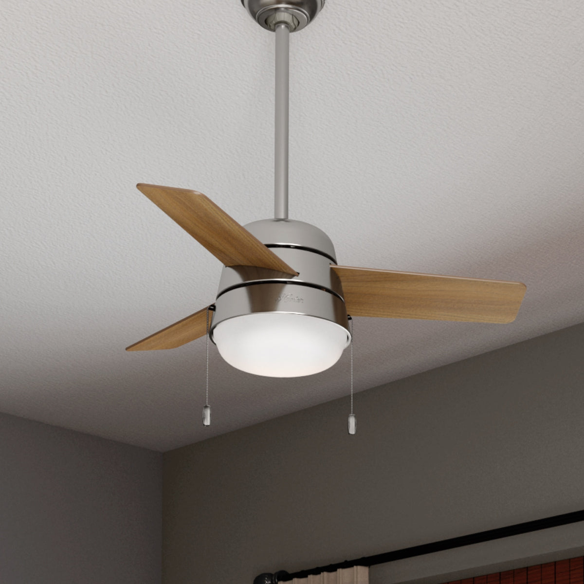 36 inch Aker Brushed Nickel Ceiling Fan with LED Light Kit and Pull Chain