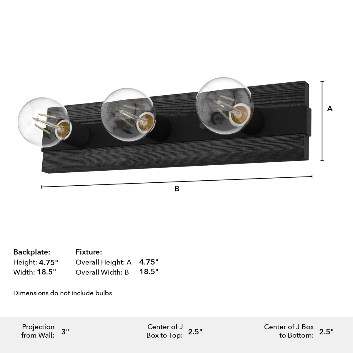 Donelson 18.5-inch 3-light Natural Black Iron and Dark Ash Vanity Light