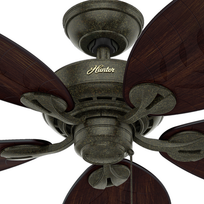 54 inch Bayview Provencal Gold Damp Rated Ceiling Fan and Pull Chain
